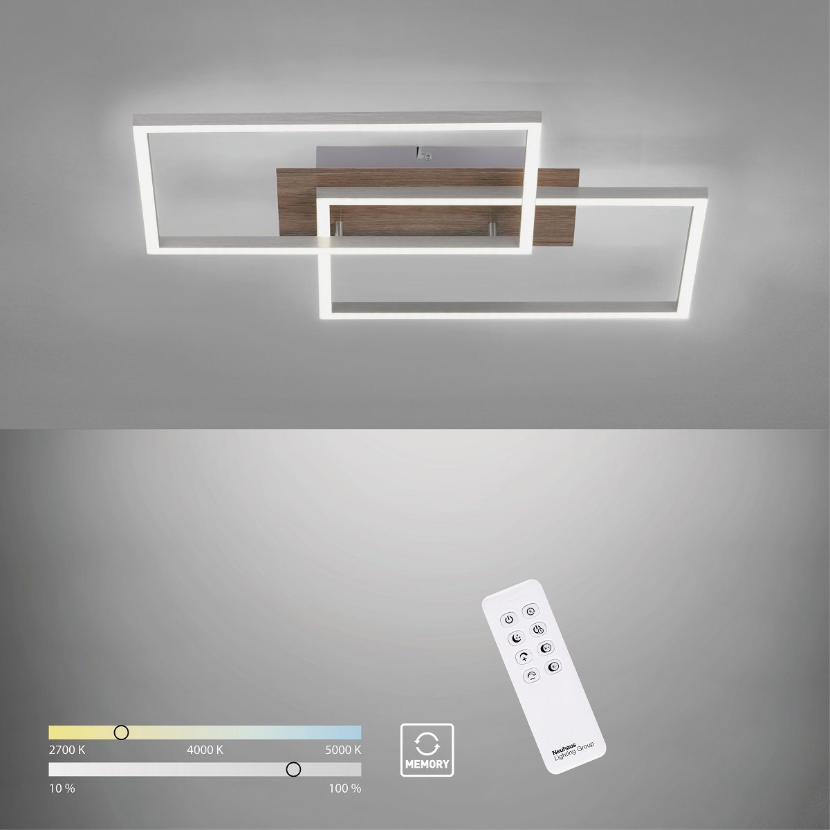 Leuchten Direkt 14018-78 Deckenleuchte Iven 2-flammig stahl Holzdekor CCT