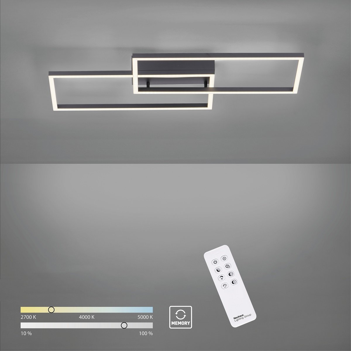Leuchten Direkt 14140-18 LED Deckenleuchte Iven eckig schwarz CCT