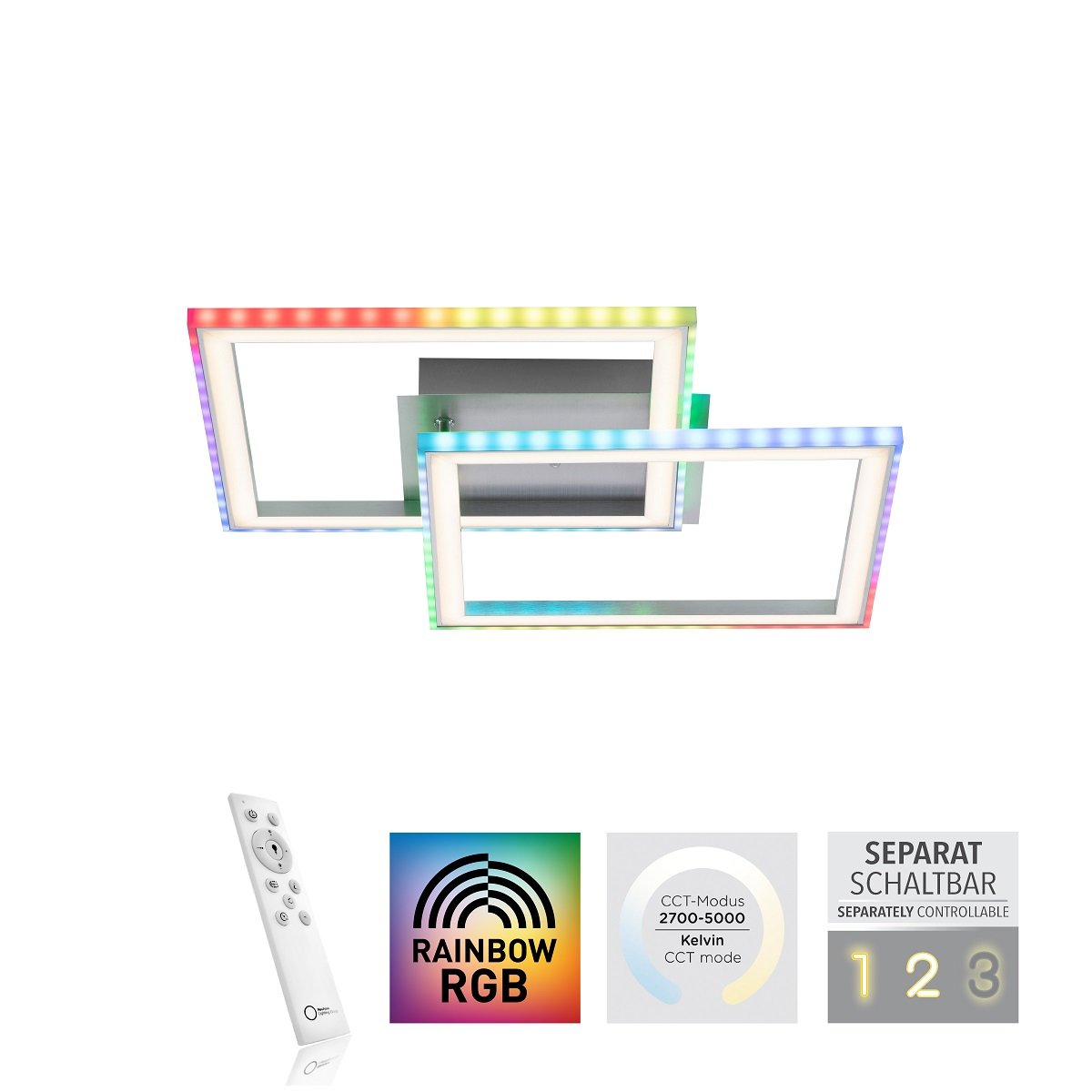 Leuchten Direkt 14634-55 FELIX60 LED Deckenleuchte RGBW 445x445mm silberfarben
