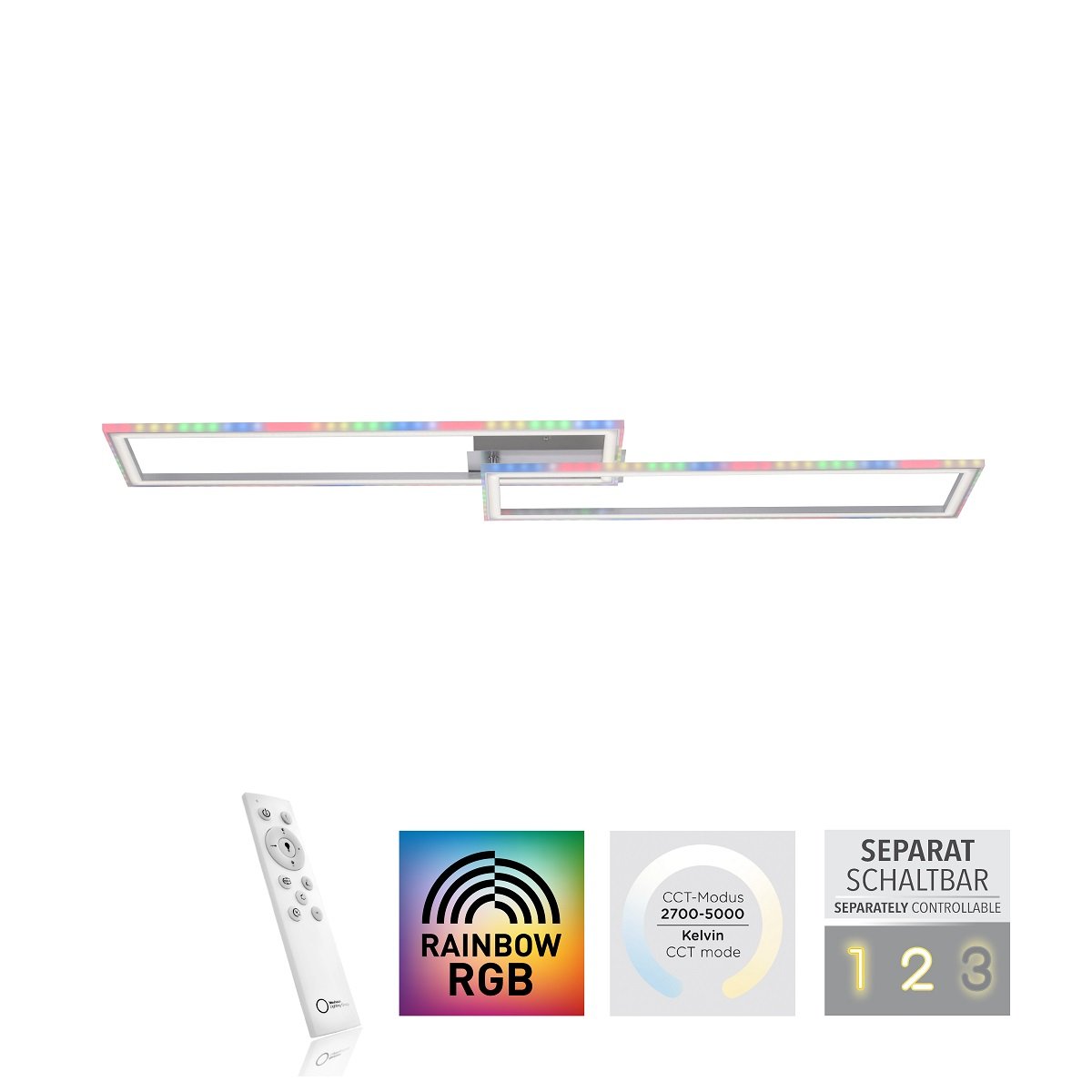 Leuchten Direkt 14635-55 FELIX60 LED Deckenleuchte 72x120cm RGBW silber