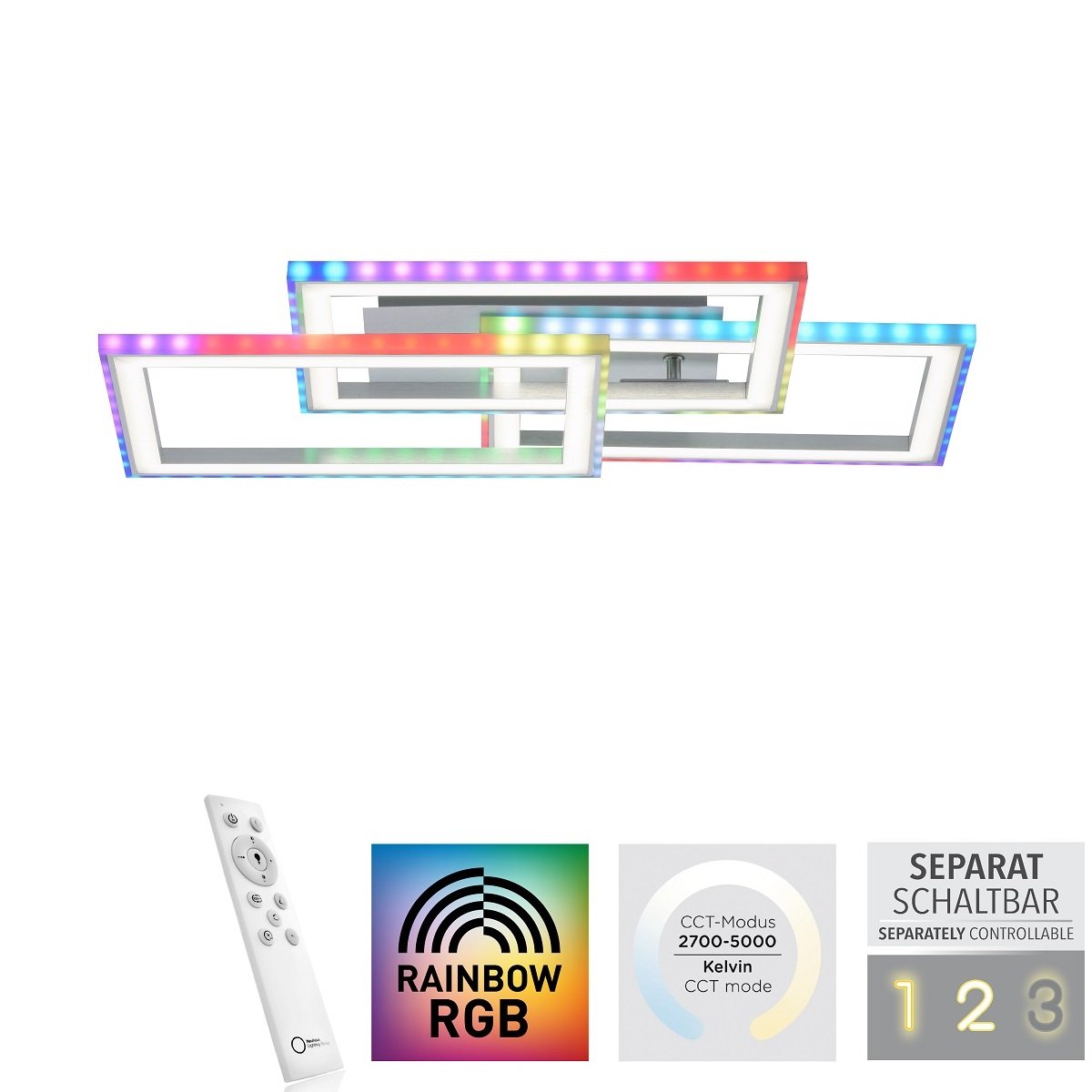 Leuchten Direkt 14636-55 FELIX60 LED Deckenleuchte drehbare Rahmen RGBW silber