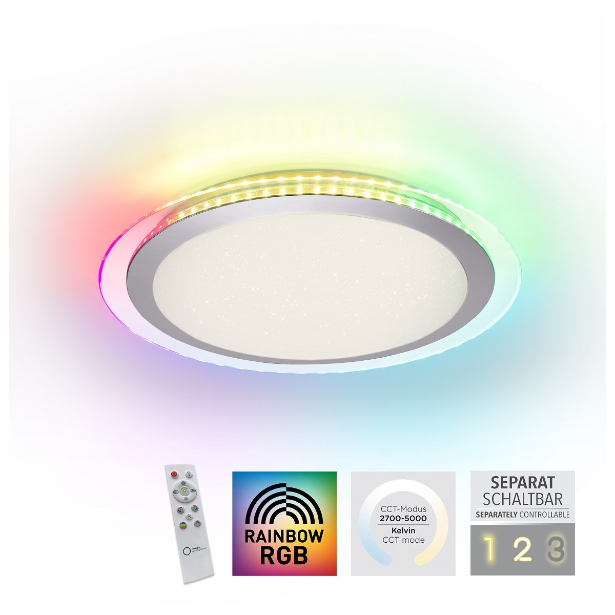 Leuchten Direkt 15411-21 CYBA im --> 45cm online Shop kaufen & Lampen RGB CCT rund Leuchten Rainbow Deckenleuchte