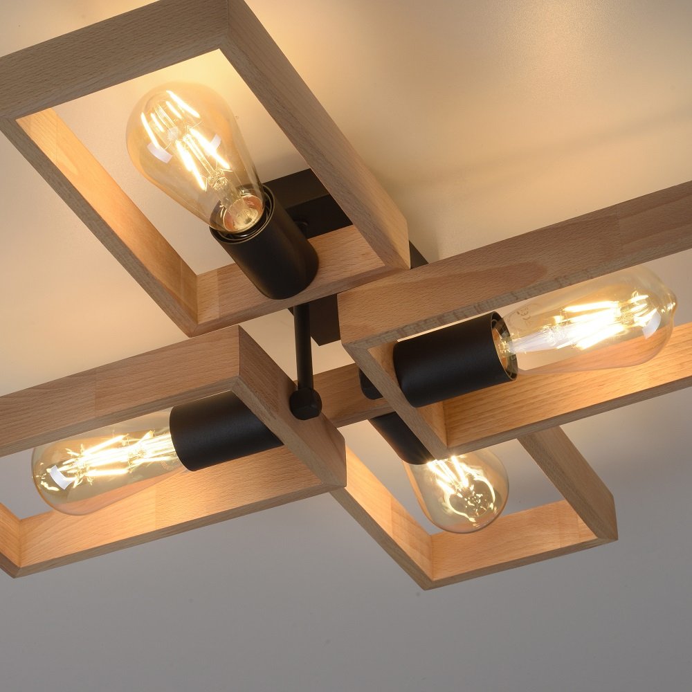 Leuchten Direkt 15656-18 Holzrahmen Lampen & --> im 4-flammig mit kaufen Deckenleuchte online Leuchten Schwarz FRANKY