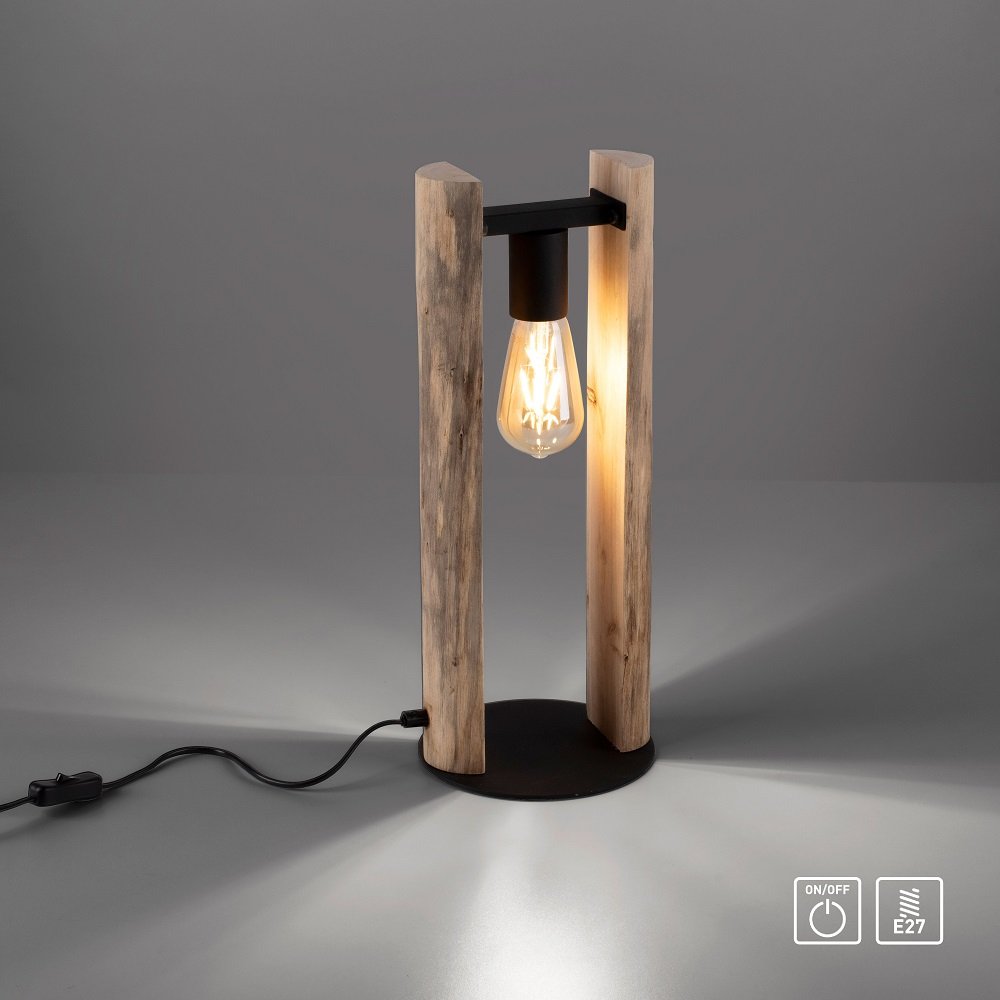 Leuchten Direkt 15702-79 LOG Tischleuchte Naturholz schwarz --> Leuchten &  Lampen online kaufen im Shop