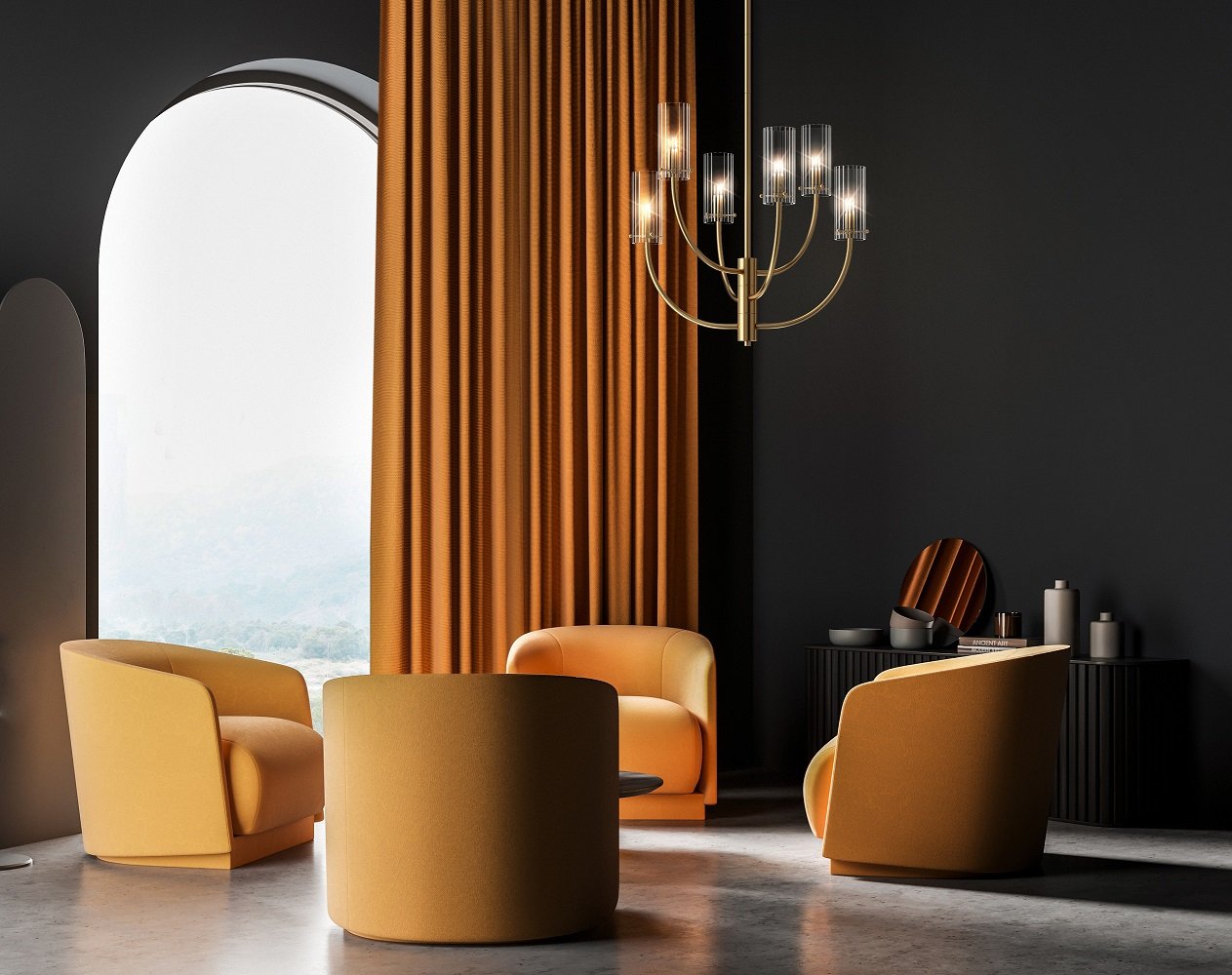 Maytoni ARCO Pendelleuchte - 6-flammige Deckenlampe Messing Gold