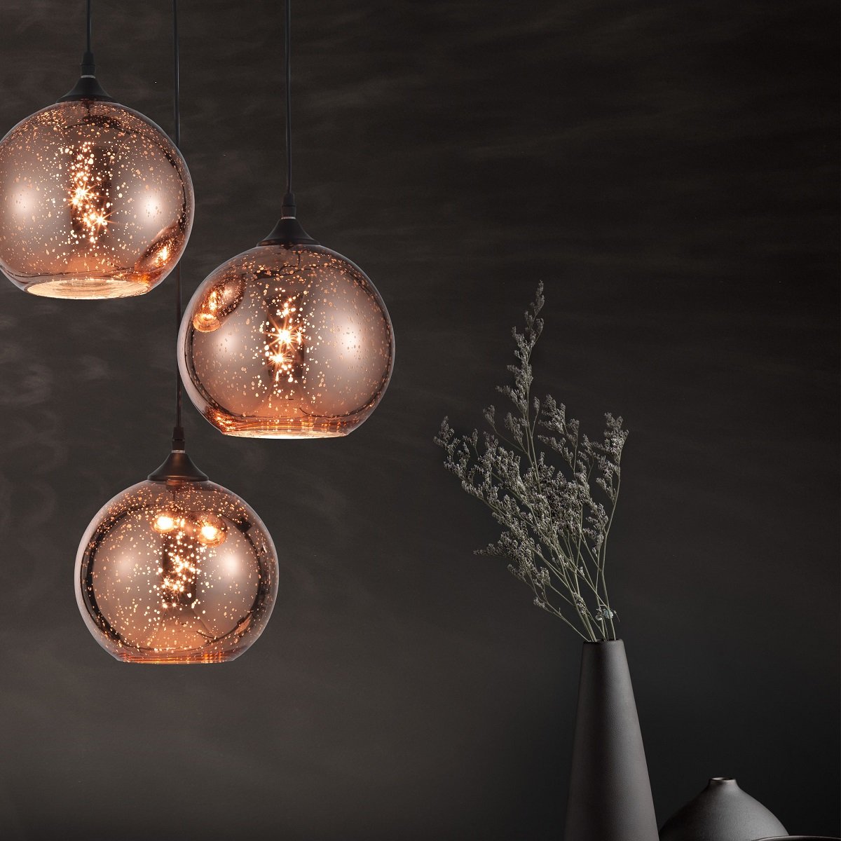 Nova Luce 8142681 BLAZE E27 Pendelleuchte 3-flammig Schwarz Kupfer