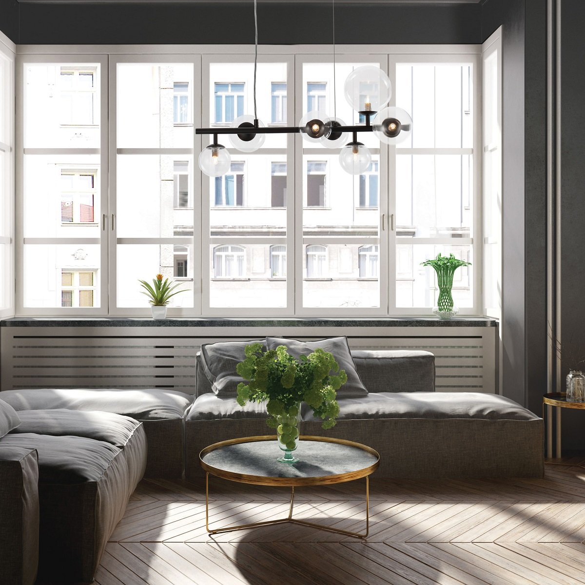 Nova Luce 9009250 ODILLIA Pendelleuchte 7-flammig Schwarz Transparent G9