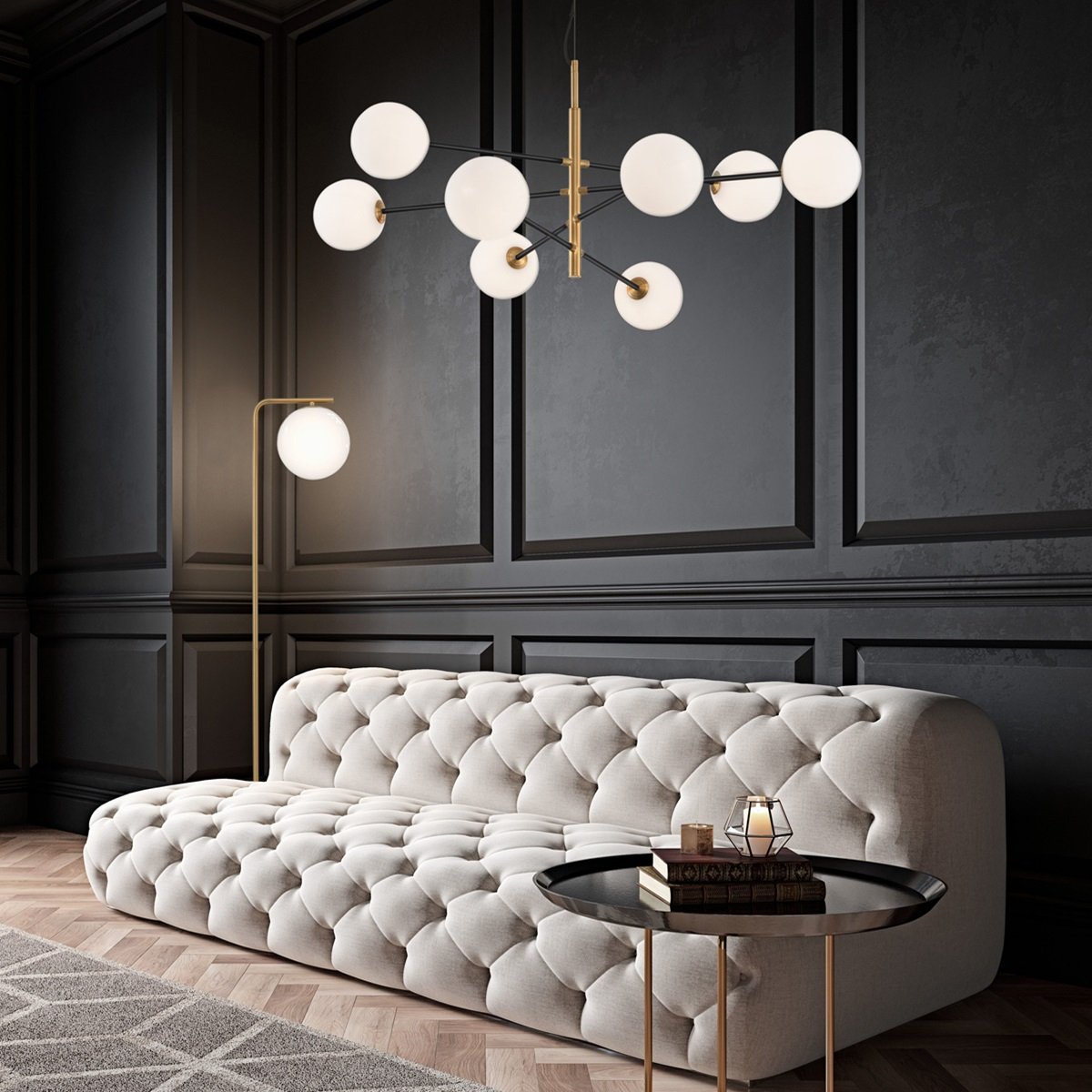 Nova Luce 9143308 VITRA Pendelleuchte 8-flammig Gold Weiss Schwarz G9