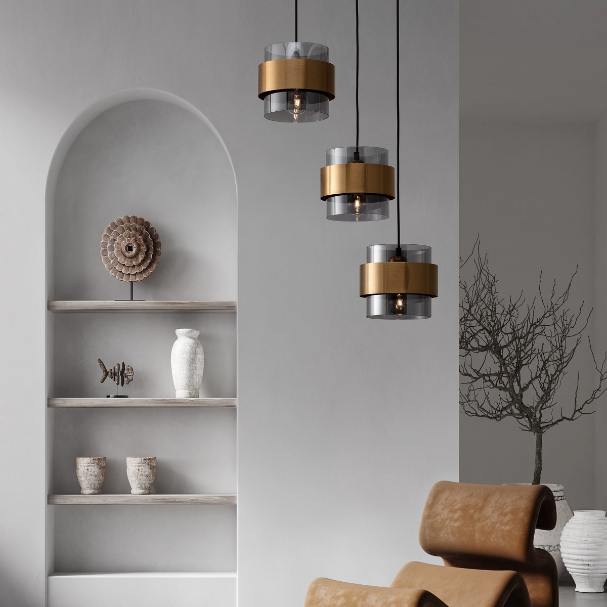Nova Luce 9236372 SIANNA Pendelleuchte rund 3-flammig Gold Rauchglas Schwarz E27