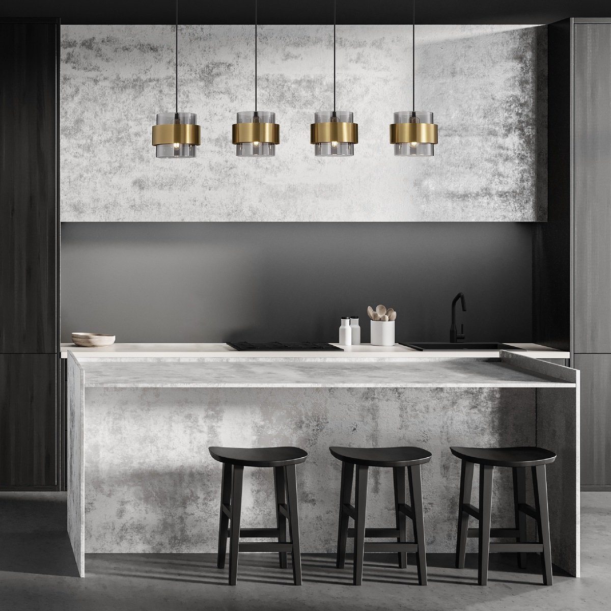 Nova Luce 9236383 SIANNA  Pendelleuchte 4-flammig Gold Rauchglas Schwarz E27