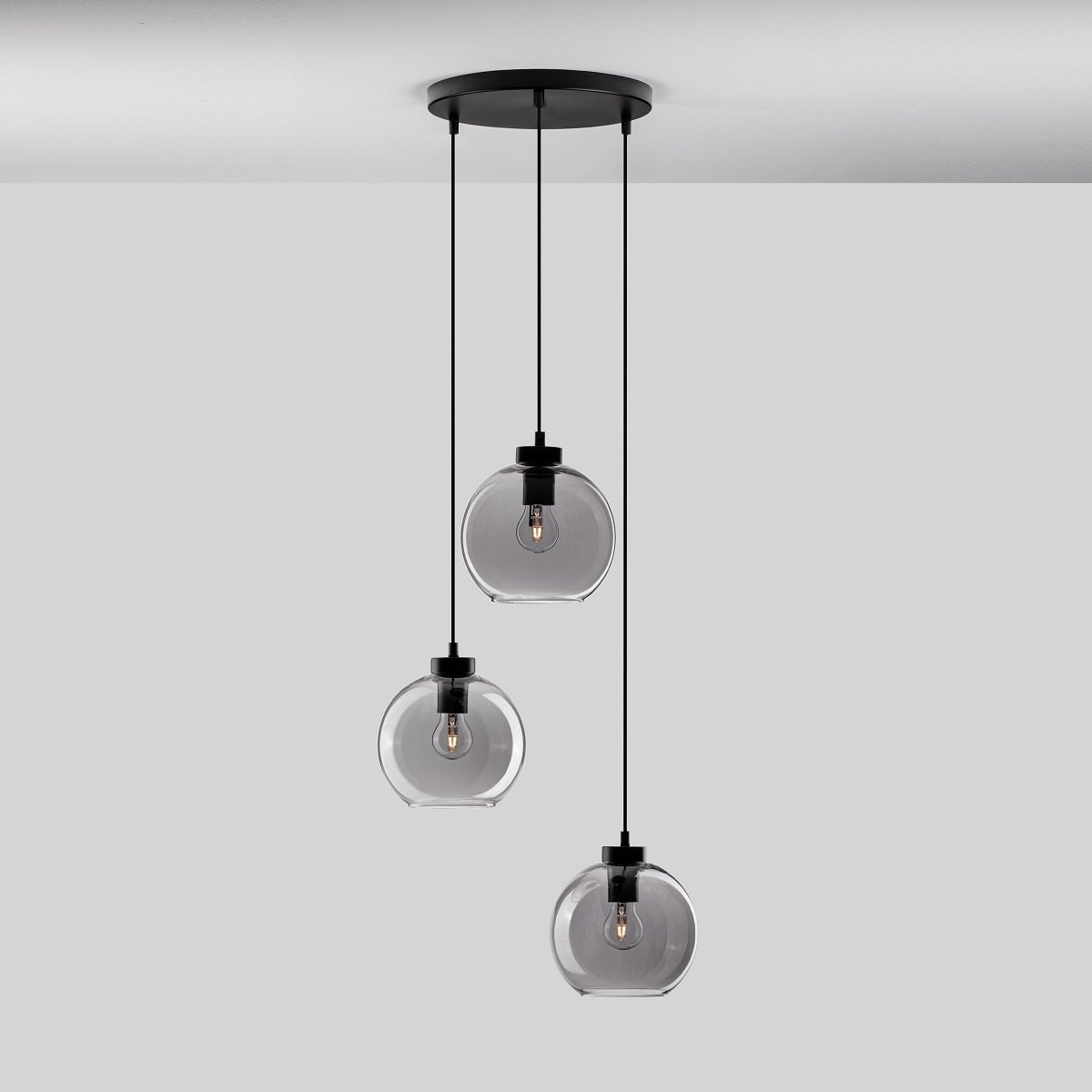 Nova Luce 9241140 PALMER Pendelleuchte rund 3-flammig Schwarz Rauchglas E27