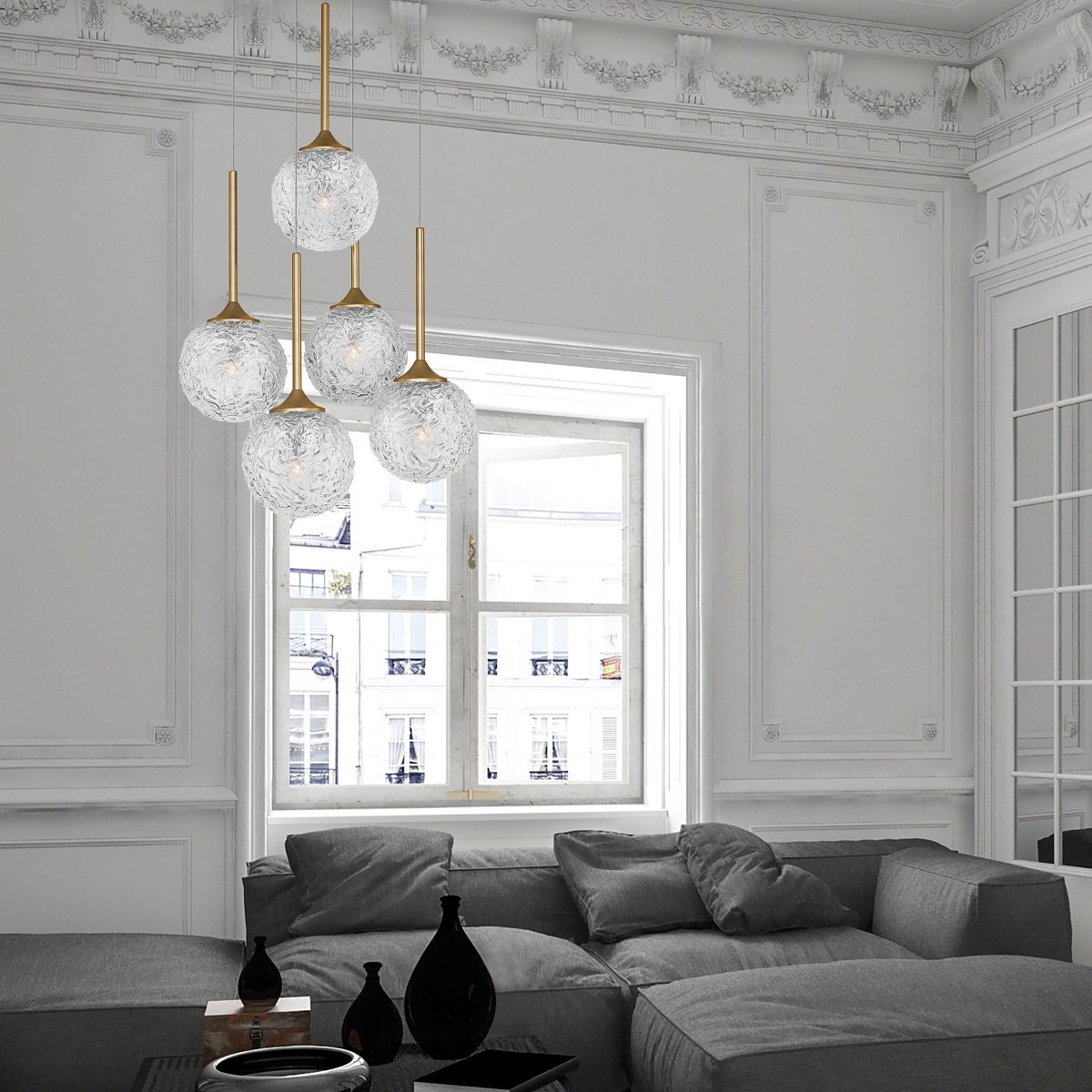 Nova Luce 9260212 MIRANO Pendelleuchte rund 5-flammig Gold Transparent G9