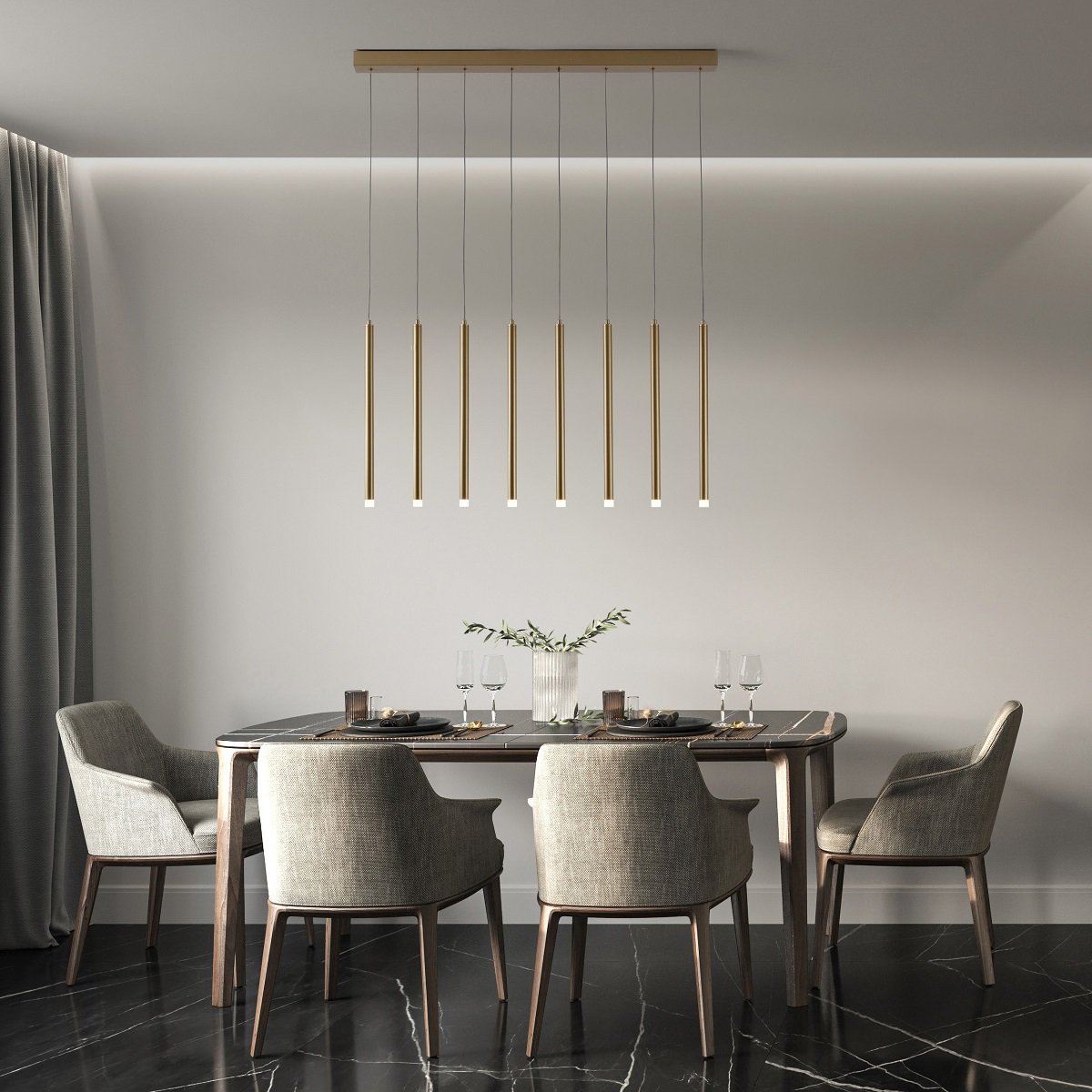 Nova Luce 9287930 TRIMLE LED Pendelleuchte 8-flammig 3000K Gold