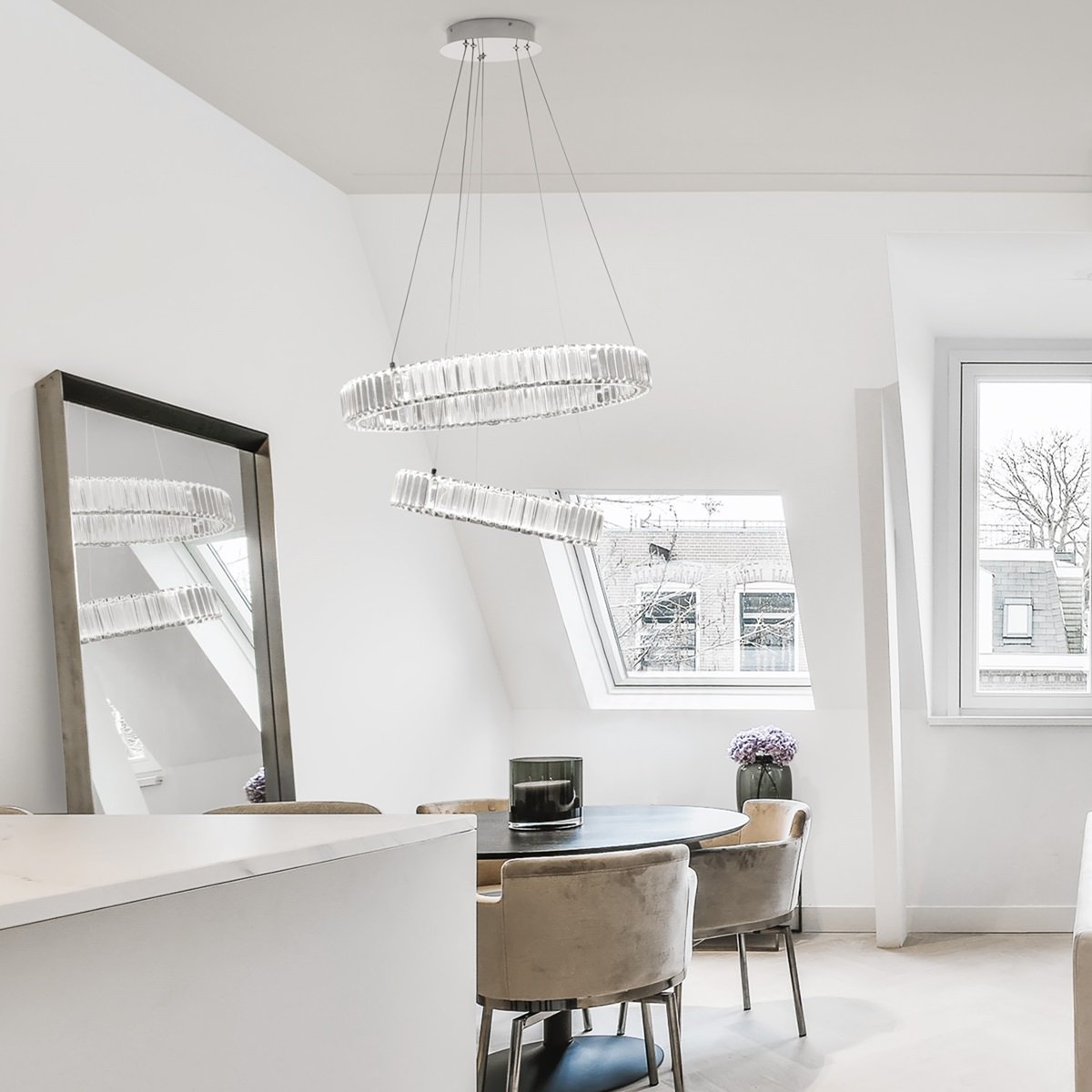 Nova Luce 9333068 AURELIA LED Pendelleuchte 2 Ringe 3500K Chrom Kristall