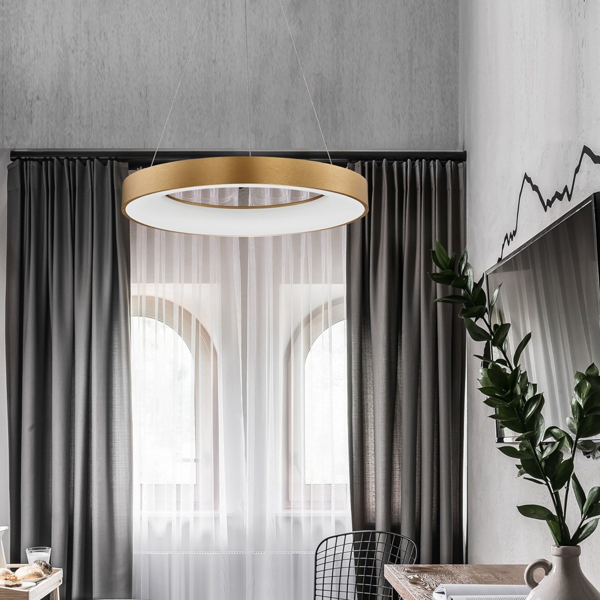 Nova Luce 9453454 RANDO THIN LED Pendelleuchte 60cm 3000K Gold geb�rstet dimmbar