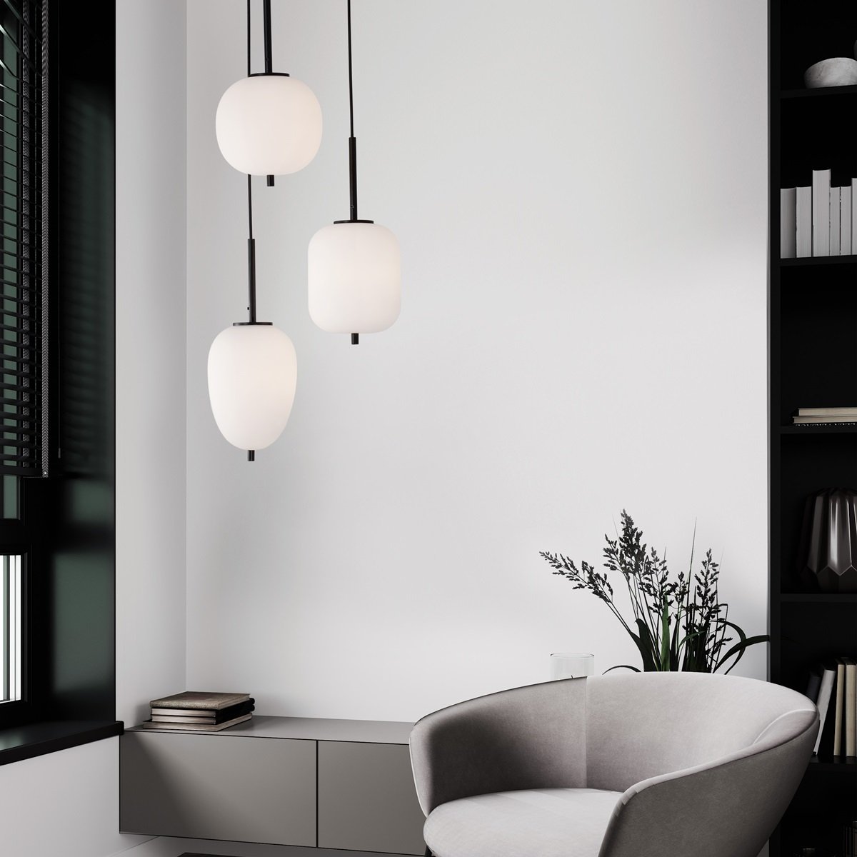 Nova Luce 9624078 LATO Pendelleuchte rund 3-flammig Schwarz Opal E14
