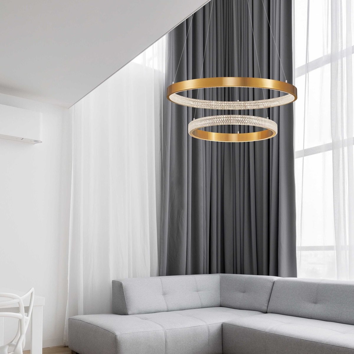 Nova Luce 9862852 PRESTON LED Pendelleuchte 2 Ringe 60cm 3000K Antik Gold dimmbar