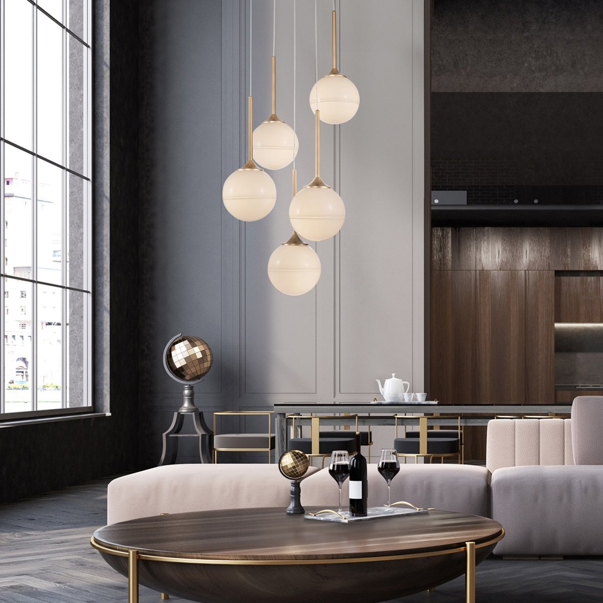 Nova Luce 9960614 CANTONA Pendelleuchte 5-flammig Gold Weiss G9