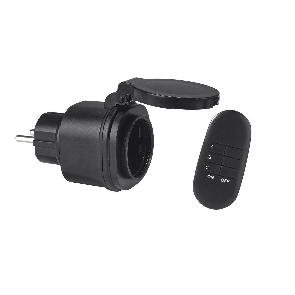 PR Home 1910103 Outdoor Steckdosenadapter mit Fernbedienung schwarz
