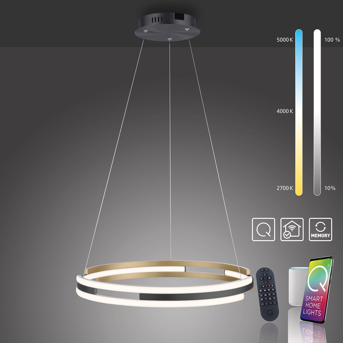 Paul Neuhaus 2051-60 Q-BELUGA LED Pendelleuchte messing matt schwarz Smart Home
