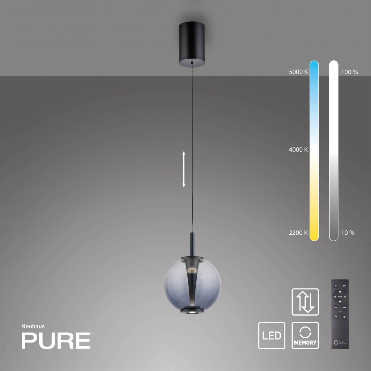 Paul Neuhaus 2220-15 PURE Infinity Pendelleuchte mystic grey 1-flammig