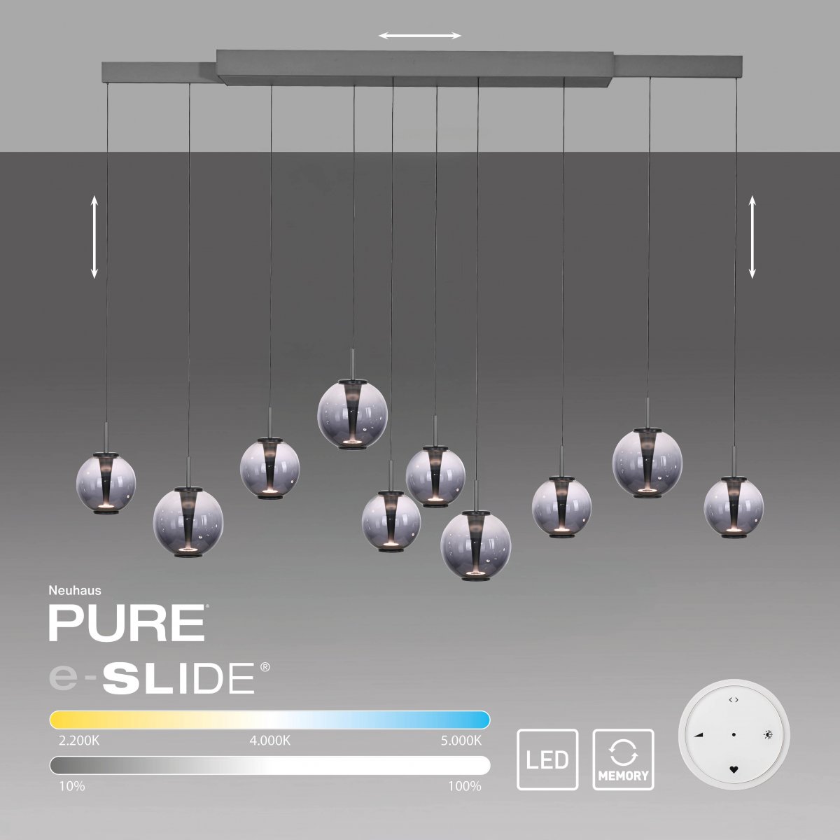 Paul Neuhaus 2221-15 PURE E-Infinity Pendelleuchte mystic grey 10-flammig