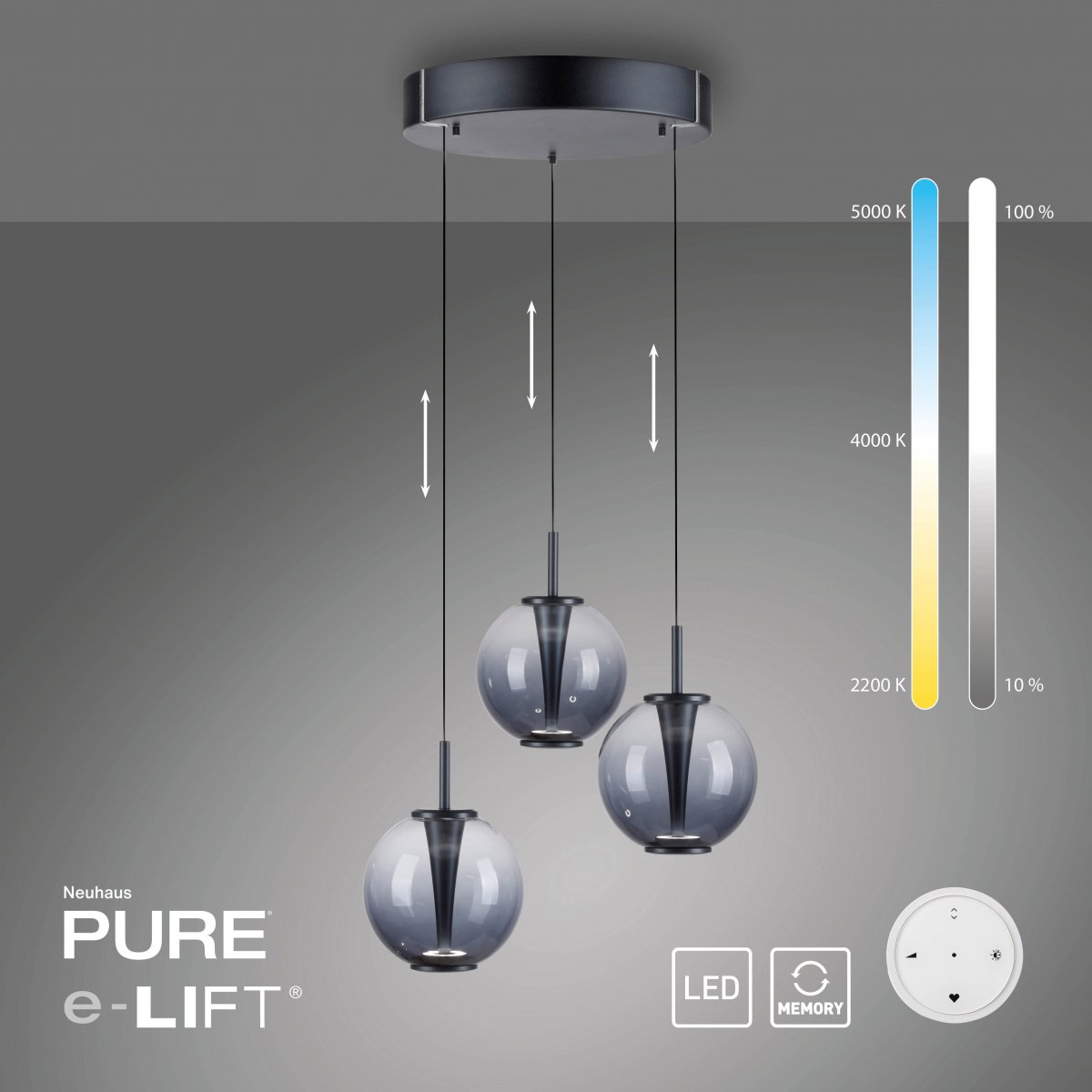 Paul Neuhaus 2222-15 PURE E-Infinity Pendelleuchte mystic grey 3-flammig