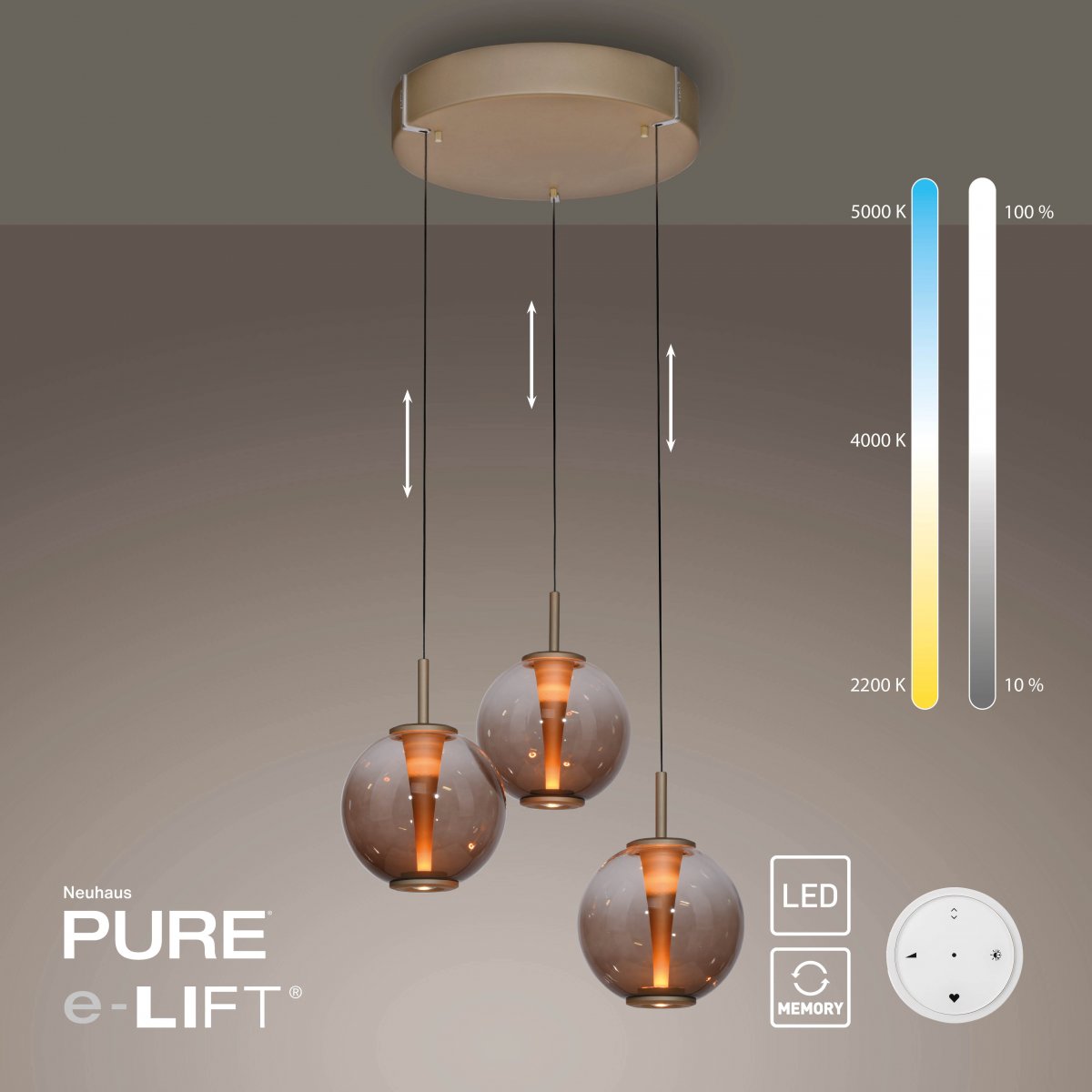Paul Neuhaus 2222-97 PURE E-Infinity Pendelleuchte bronce 3-flammig