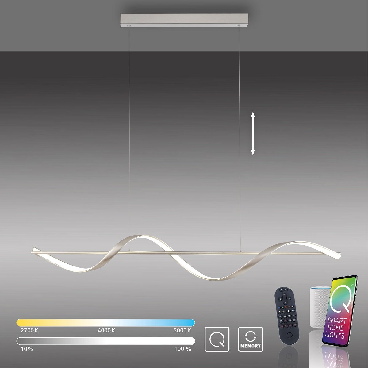 Paul Neuhaus 2385-55 Q-SWING LED Pendelleuchte stahlfarben Smart Home