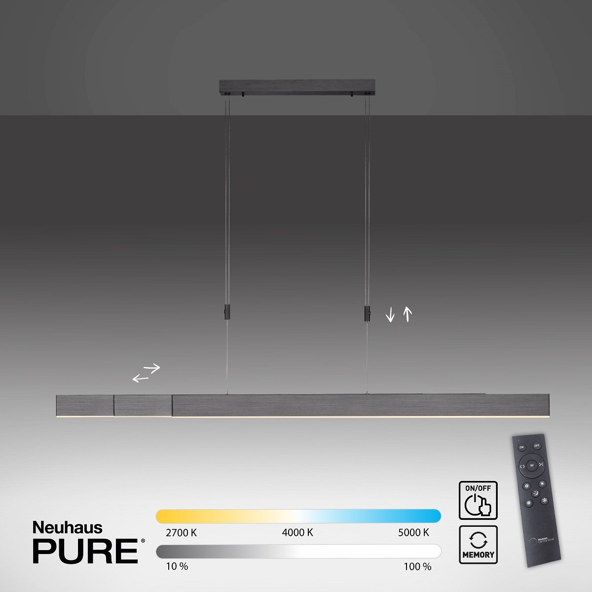 Paul Neuhaus 2525-15 PURE Moto e-SLIDE� LED Pendelleuchte platin (grau) CCT