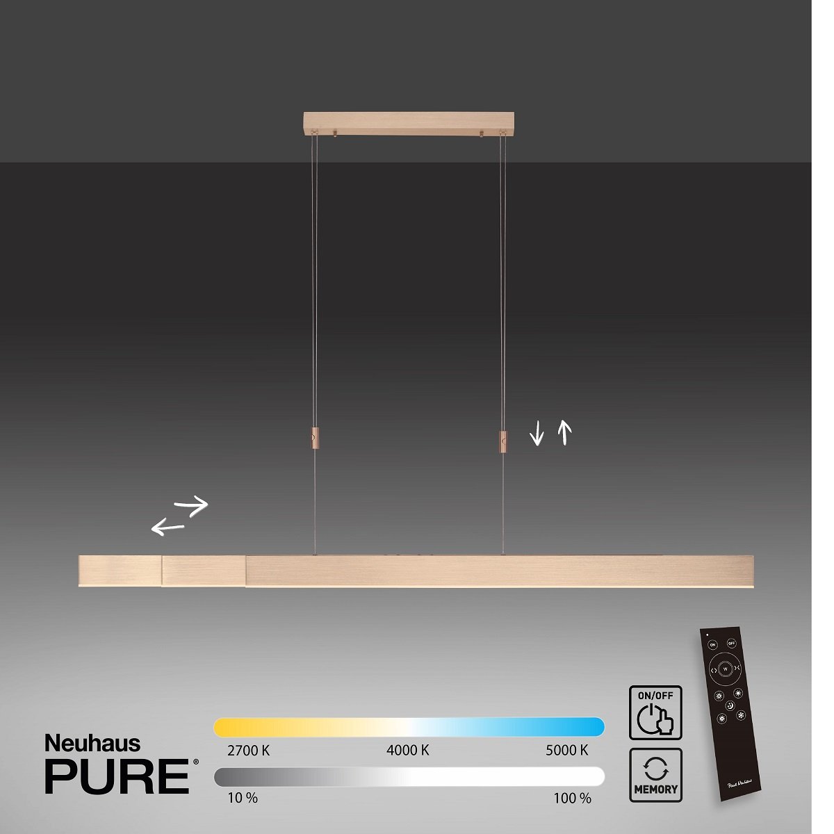 Paul Neuhaus 2525-60 PURE-MOTO e-SLIDE� LED Pendelleuchte imperial gold  CCT