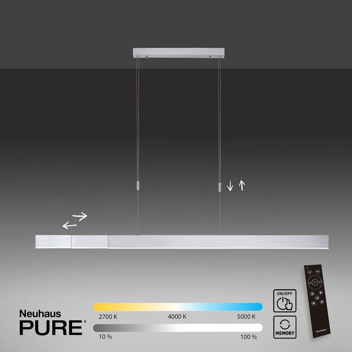 Paul Neuhaus 2525-95 PURE-MOTO e-SLIDE� LED Pendelleuchte diamond (alu) CCT