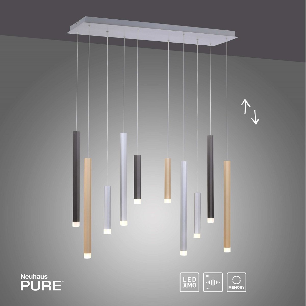 Paul Neuhaus 2528-95 PURE-GEMIN LED-XMO Pendelleuchte aluminium 10-flammig  --> Leuchten & Lampen online kaufen im Shop