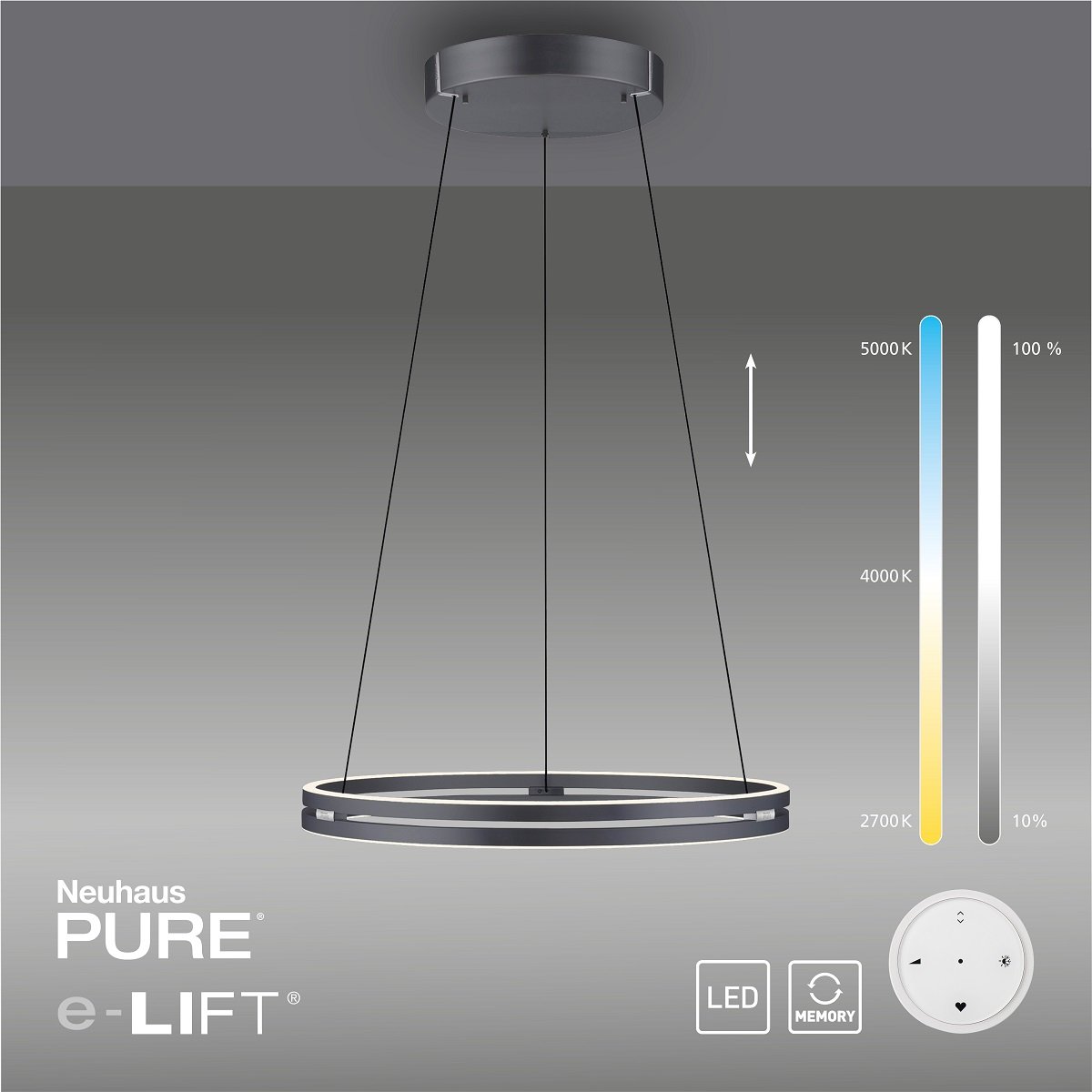 Paul Neuhaus 2551-15  PURE-E-LOOP LED Pendelleuchte mystic grey (grau) elektrisch
