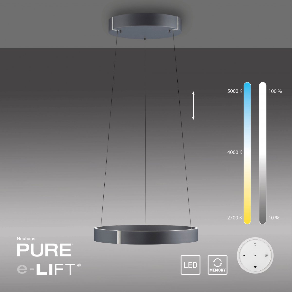 Paul Neuhaus 2560-15 Neuhaus PURE E-Clipse LED Pendelleuchte mystic grey elektrisch