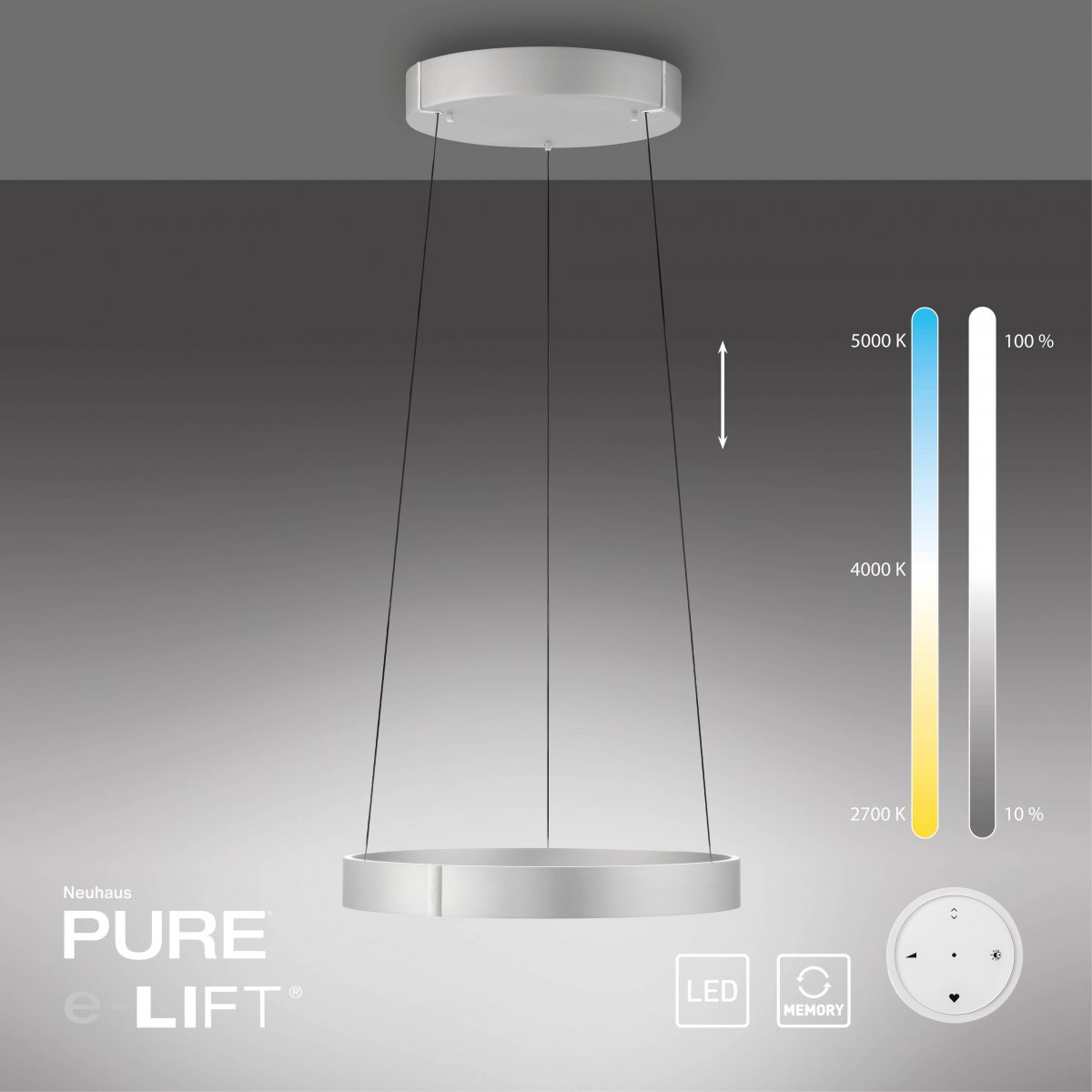 Paul Neuhaus 2560-95 Neuhaus PURE E-Clipse LED Pendelleuchte stone (alu) elektrisch