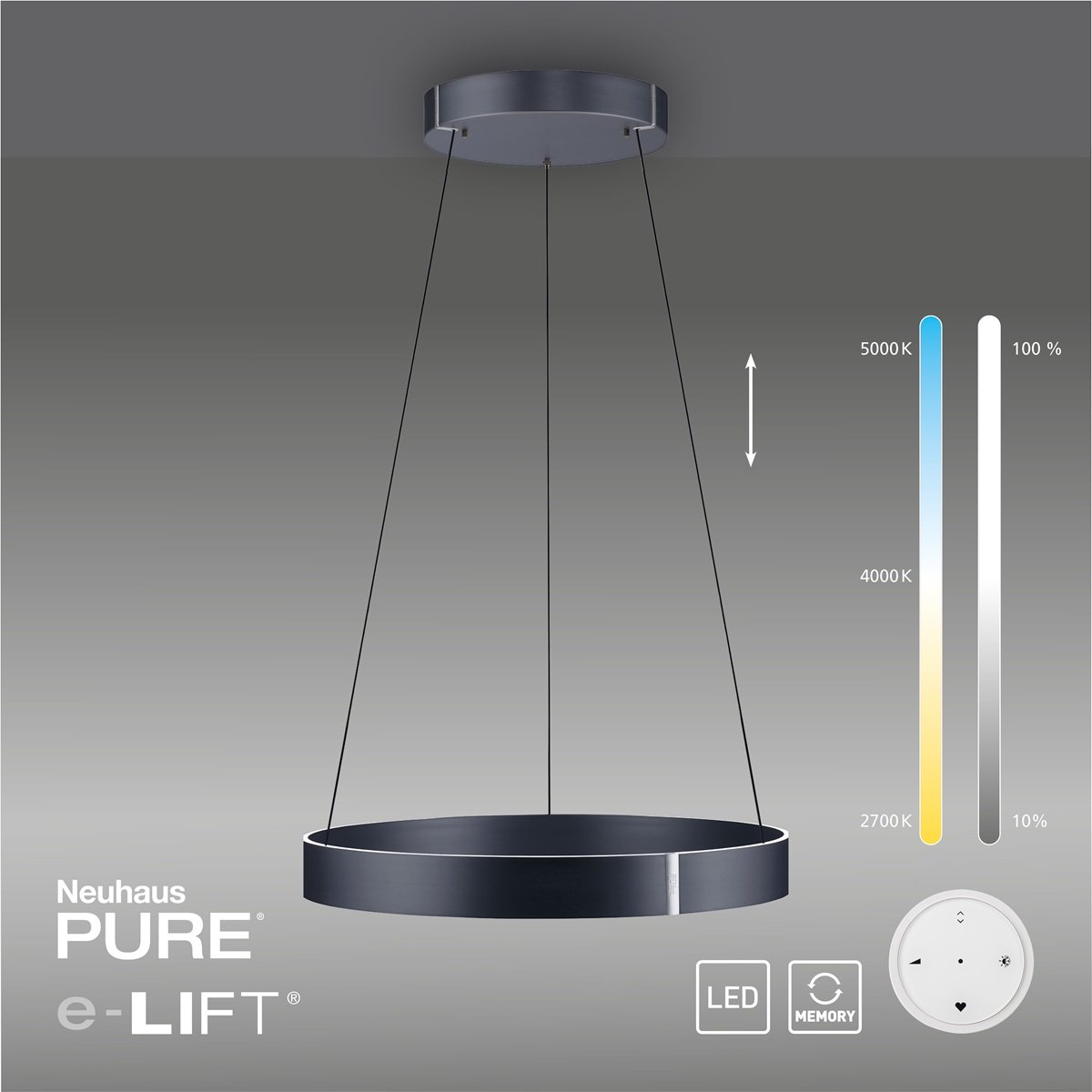 Paul Neuhaus 2561-15 PURE-E-CLIPSE LED Pendelleuchte mystic grey (grau)  e-LIFT�