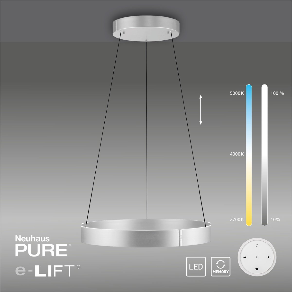 Paul Neuhaus 2561-95 PURE-E-CLIPSE LED Pendelleuchte stone (aluminium) e-LIFT�