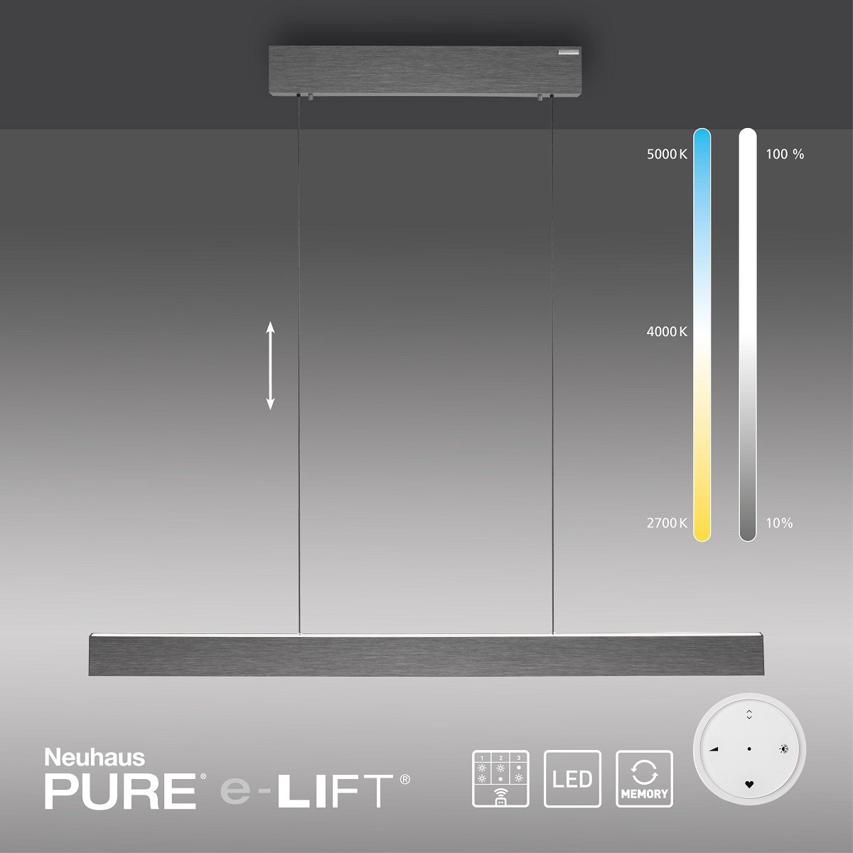 Paul Neuhaus 2570-15 PURE E-MOTION LED Pendelleuchte platin (grau) h�henverstellbar