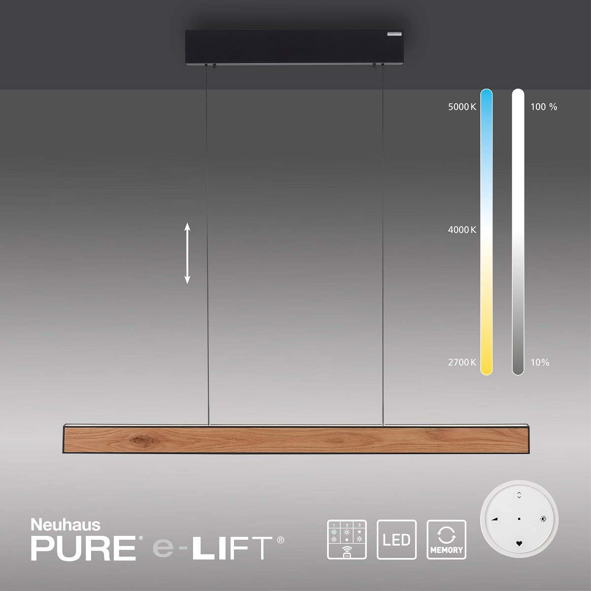 Paul Neuhaus 2570-79 PURE E-MOTION LED Pendelleuchte oak/black pearl h�henverstellbar