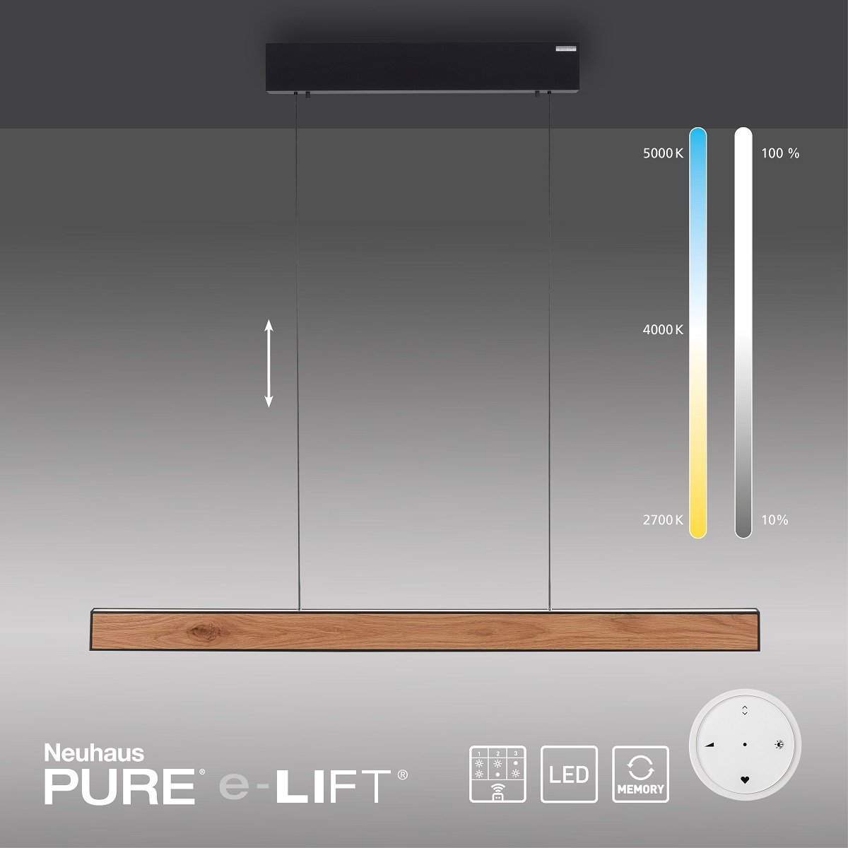 Paul Neuhaus 2570-79 PURE E-MOTION LED Pendelleuchte schwarz matt mit Holz  höhenverstellbar --> Leuchten & Lampen