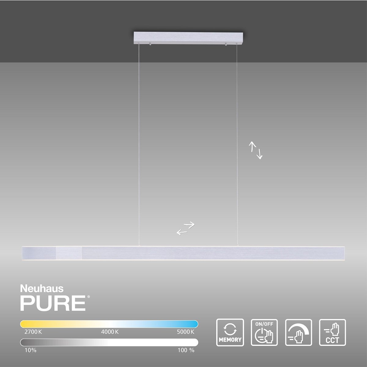 Paul Neuhaus 2738-95 PURE-LUME LED Pendelleuchte diamond ( alu) CCT Sensordimmer