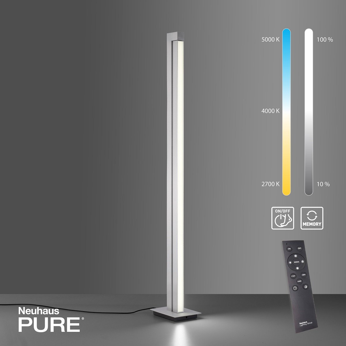 Paul Neuhaus 421-95 PURE-LINES LED Stehleuchte stone (alu) CCT