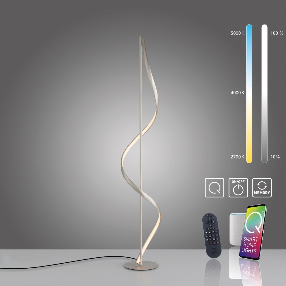 Paul Neuhaus 438-55 Q-SWING LED Stehleuchte stahlfarben Smart Home