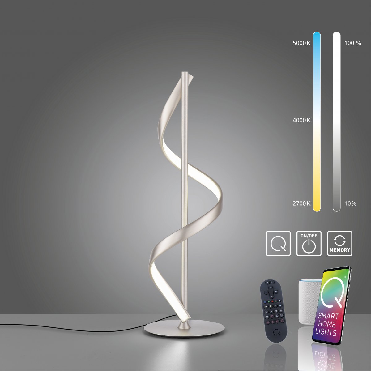 Paul Neuhaus 4385-55 Q-SWING LED Tischleuchte stahlfarben Smart Home