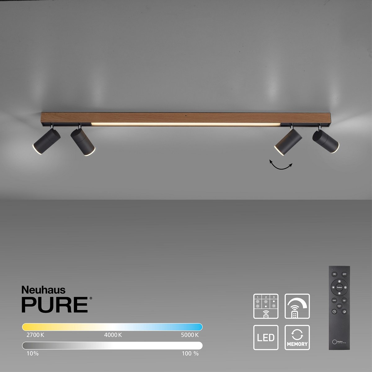 Paul Neuhaus 6121-79 PURE-LINES LED Deckenleuchte oak graphite CCT