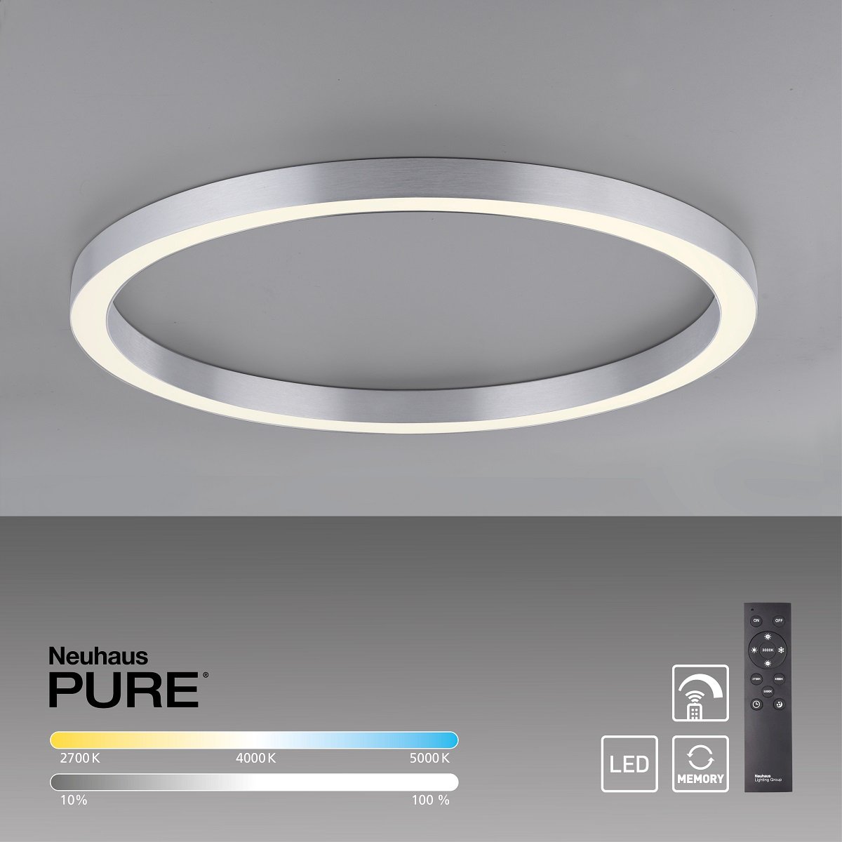 Paul Neuhaus 6306-95 PURE-LINES LED Deckenleuchte diamond (alu) CCT 70cm