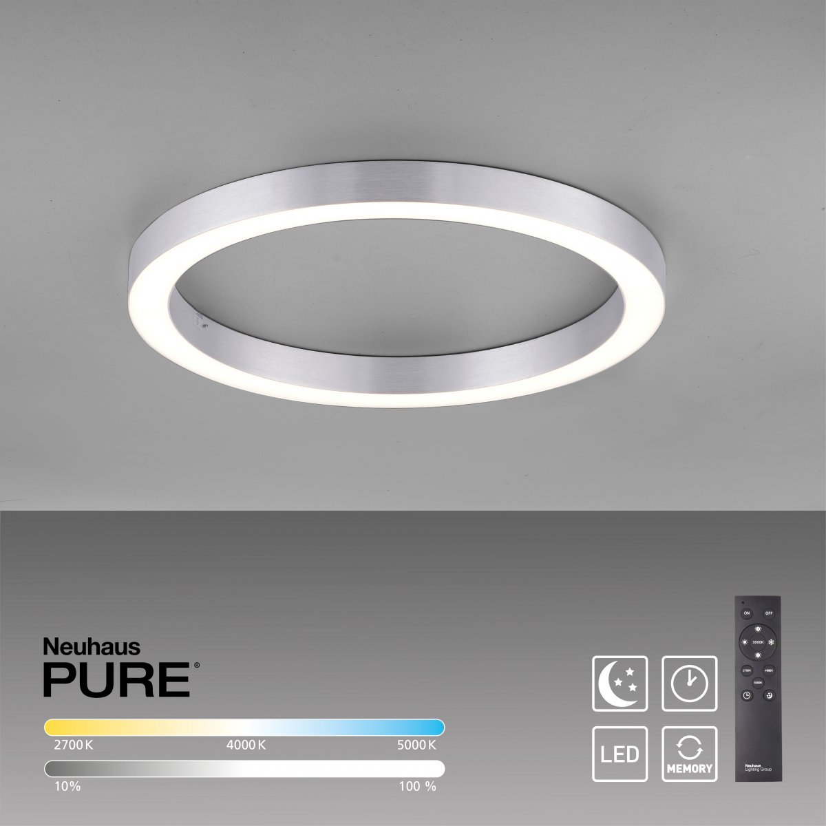 Paul Neuhaus 6309-95 PURE-LINES LED Deckenleuchte diamond (alu) CCT 50cm