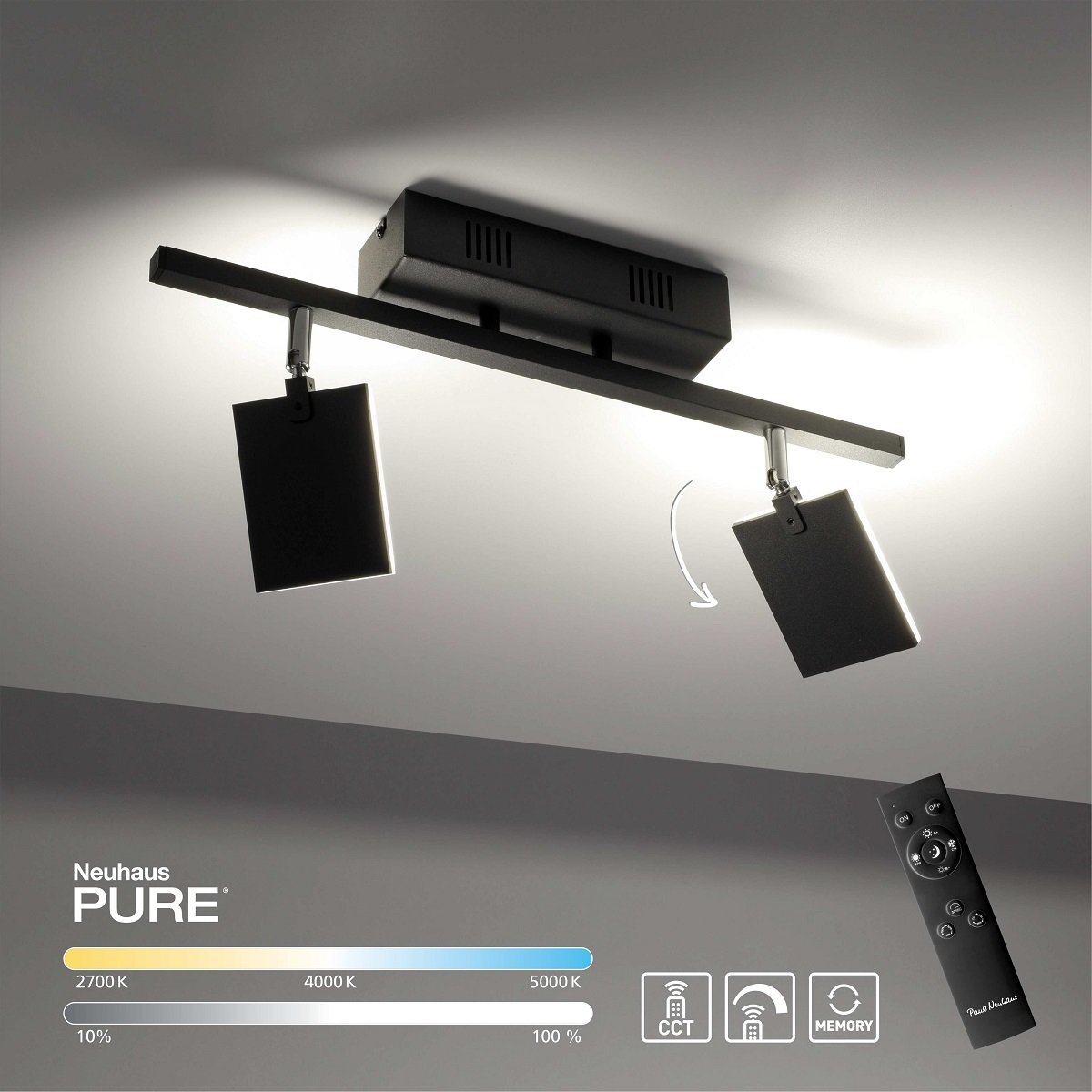 Paul Neuhaus 6354-18 PURE-MIRA LED Deckenleuchte 2-flammig black pearl CCT