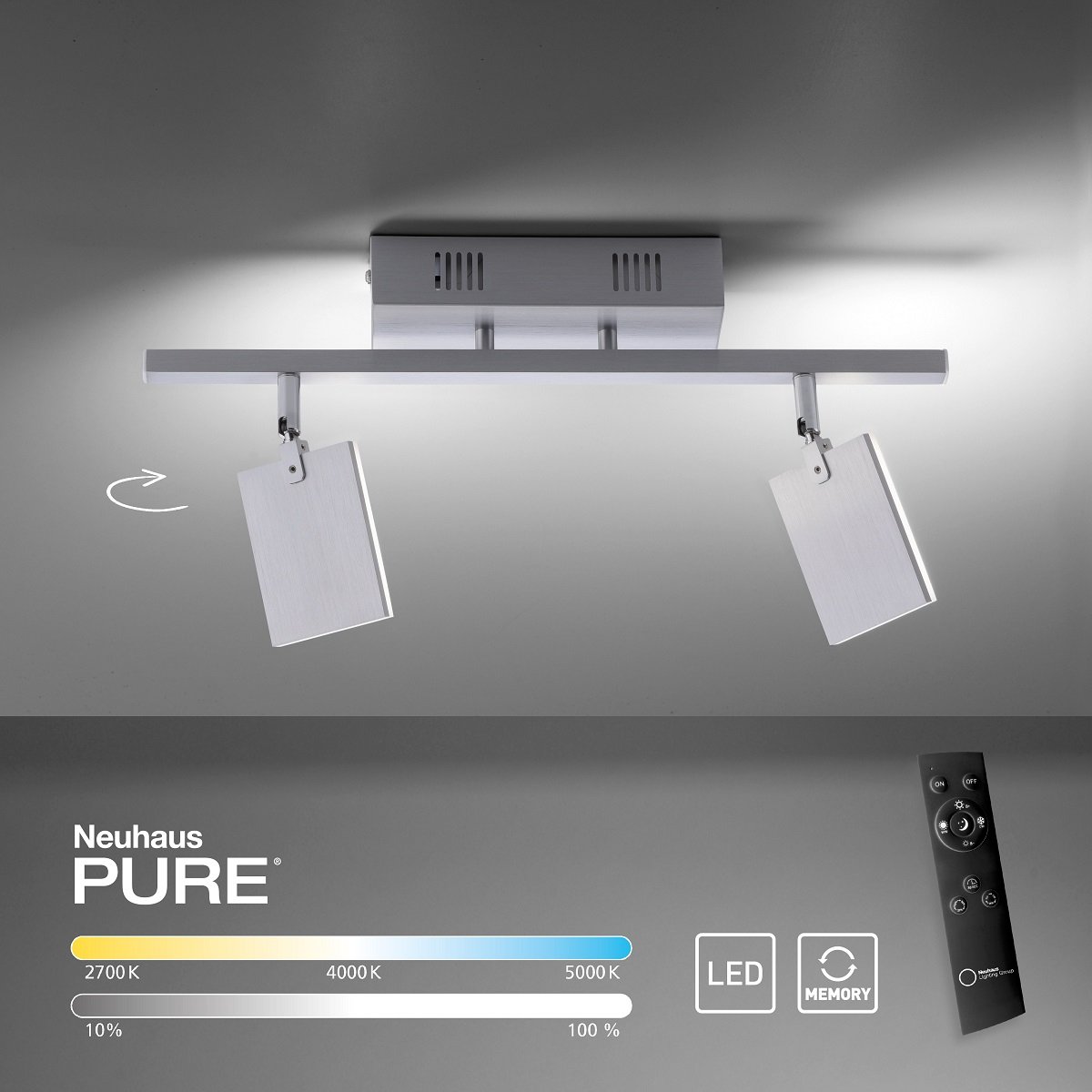 Paul Neuhaus 6354-95 PURE-MIRA LED Deckenleuchte 2-flammig diamond (alu) CCT
